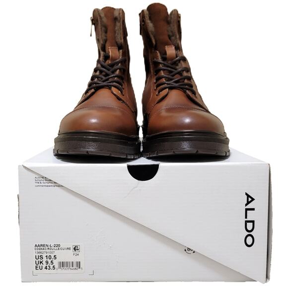 ALDO Men Aaren-L Cap Toe Faux Fur Lined Combat Boot Size US 10.5M Cognac Brown